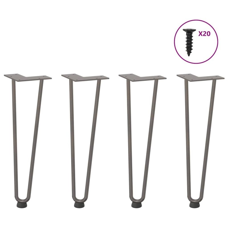 Pieds en épingle à cheveux pour table basse 4 pièces Acier naturel 42 cm Acier massif 