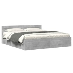 Cadre de lit tête de lit sans matelas gris béton 200x200 cm 