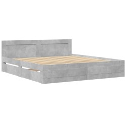 Cadre de lit tête de lit sans matelas gris béton 200x200 cm 