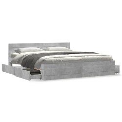 Cadre de lit tête de lit sans matelas gris béton 200x200 cm 