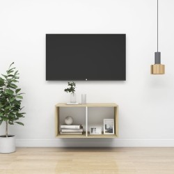 Meuble TV mural Chêne sonoma et blanc Bois d’ingénierie 