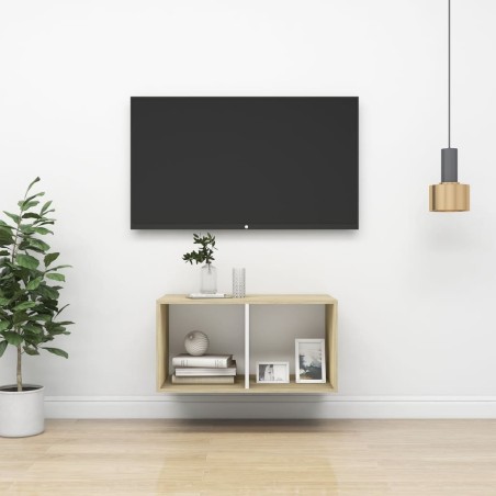 Meuble TV mural Chêne sonoma et blanc Bois d’ingénierie 
