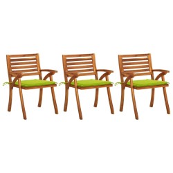 Chaises à manger de jardin avec coussins lot de 3 Acacia massif 