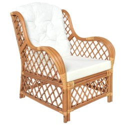 Canapé avec coussin Marron clair Rotin naturel et lin 