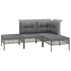 Salon de jardin 4 pcs avec coussins Gris Résine tressée 