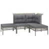 Salon de jardin 4 pcs avec coussins Gris Résine tressée 