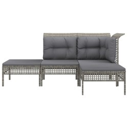 Salon de jardin 4 pcs avec coussins Gris Résine tressée 