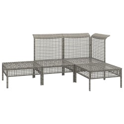 Salon de jardin 4 pcs avec coussins Gris Résine tressée 