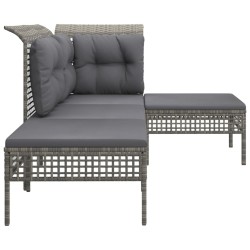 Salon de jardin 4 pcs avec coussins Gris Résine tressée 
