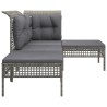 Salon de jardin 4 pcs avec coussins Gris Résine tressée 