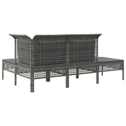 Salon de jardin 4 pcs avec coussins Gris Résine tressée 