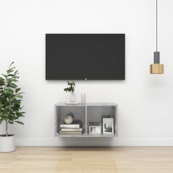 Meuble TV mural Gris béton 37x37x72 cm Bois d’ingénierie 