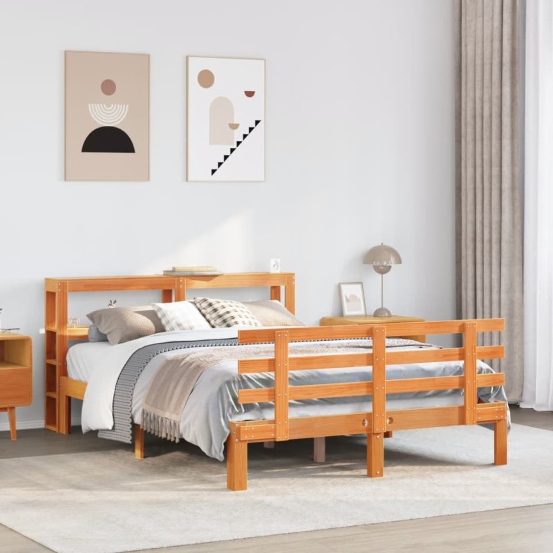Cadre de lit et tête de lit sans matelas cire marron 120x200 cm 