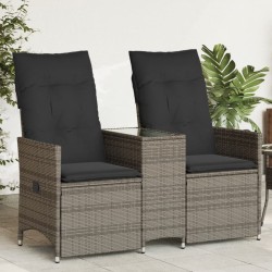 Canapé de jardin inclinable 2 places avec table gris poly rotin 