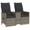 Canapé de jardin inclinable 2 places avec table gris poly rotin 