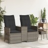 Canapé de jardin inclinable 2 places avec table gris poly rotin 