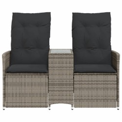 Canapé de jardin inclinable 2 places avec table gris poly rotin 