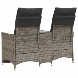 Canapé de jardin inclinable 2 places avec table gris poly rotin 