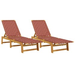 Chaises longues lot de 2 rouge bois d'acacia solide et tissu 
