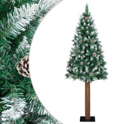 Sapin de Noël mince bois véritable et neige blanche vert 210 cm 