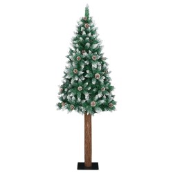 Sapin de Noël mince bois véritable et neige blanche vert 210 cm 