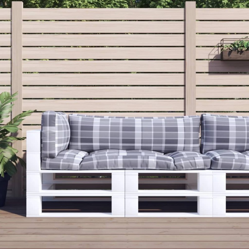 Coussins de palette 3 pcs carreaux gris tissu 