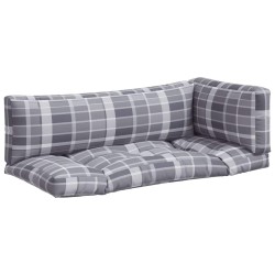 Coussins de palette 3 pcs carreaux gris tissu 