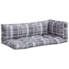 Coussins de palette 3 pcs carreaux gris tissu 