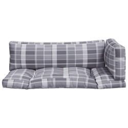 Coussins de palette 3 pcs carreaux gris tissu 