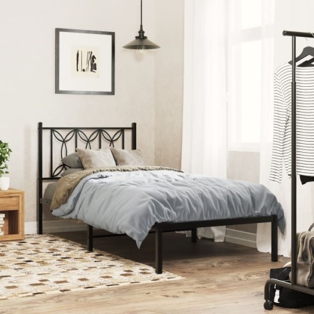 Cadre de lit métal sans matelas avec tête de lit noir 90x190 cm 