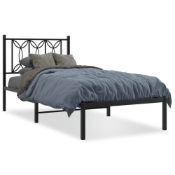 Cadre de lit métal sans matelas avec tête de lit noir 90x190 cm 
