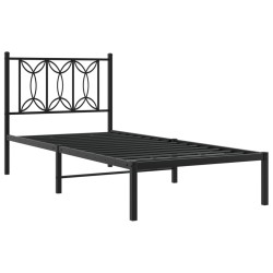 Cadre de lit métal sans matelas avec tête de lit noir 90x190 cm 