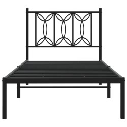 Cadre de lit métal sans matelas avec tête de lit noir 90x190 cm 