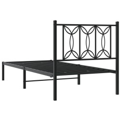 Cadre de lit métal sans matelas avec tête de lit noir 90x190 cm 