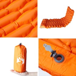 Matelas de camping autogonflant avec oreiller 1 personne orange 