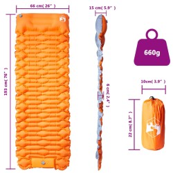 Matelas de camping autogonflant avec oreiller 1 personne orange 