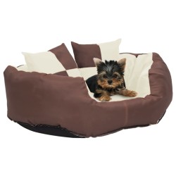 Coussin réversible lavable de chien Marron et crème 65x50x20 cm 
