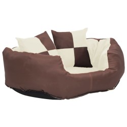 Coussin réversible lavable de chien Marron et crème 65x50x20 cm 