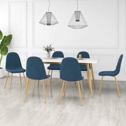 Chaises à manger lot de 6 bleu velours 