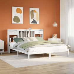 Lit bibliothèque sans matelas blanc 200x200 cm bois pin massif 