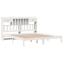 Lit bibliothèque sans matelas blanc 200x200 cm bois pin massif 