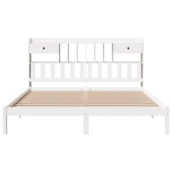 Lit bibliothèque sans matelas blanc 200x200 cm bois pin massif 