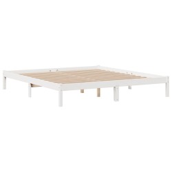 Lit bibliothèque sans matelas blanc 200x200 cm bois pin massif 
