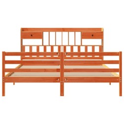 Lit bibliothèque sans matelas cire marron 200x200 cm pin massif 
