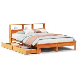 Lit bibliothèque sans matelas cire marron 150x200 cm pin massif 