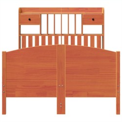 Lit bibliothèque sans matelas cire marron 135x190 cm pin massif 