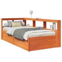 Lit bibliothèque sans matelas cire marron 75x190 cm pin massif 