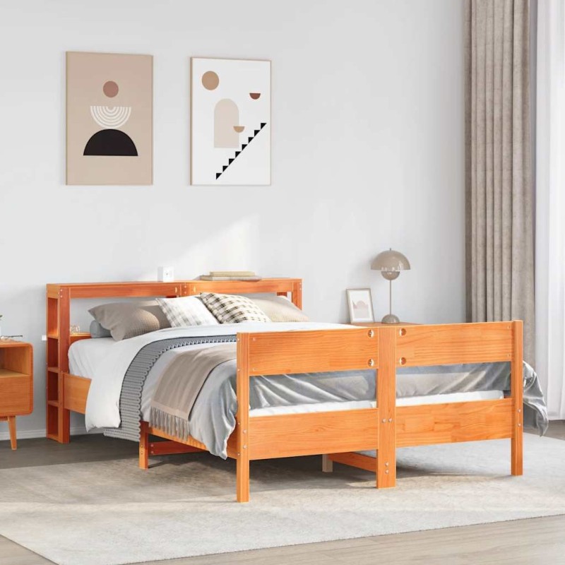 Cadre de lit sans matelas cire marron 140x190cm bois pin massif 