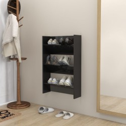 Armoire à chaussures murale noir brillant bois d'ingénierie 