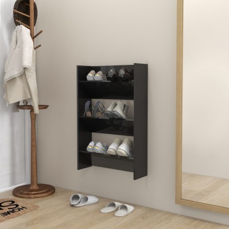 Armoire à chaussures murale noir brillant bois d'ingénierie 